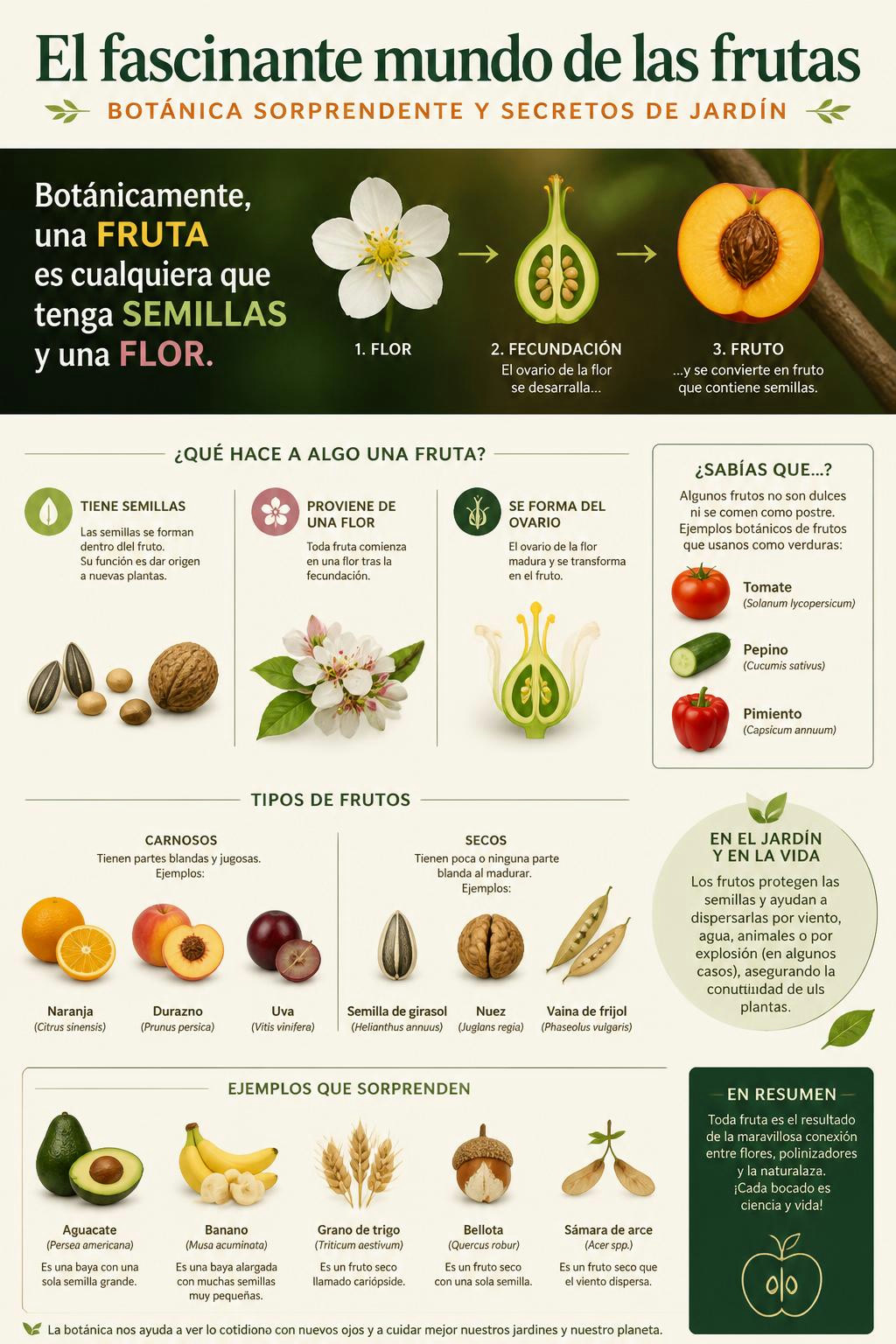 Si tu comida viene de una flor y tiene semillas, botánicamente es fruta.