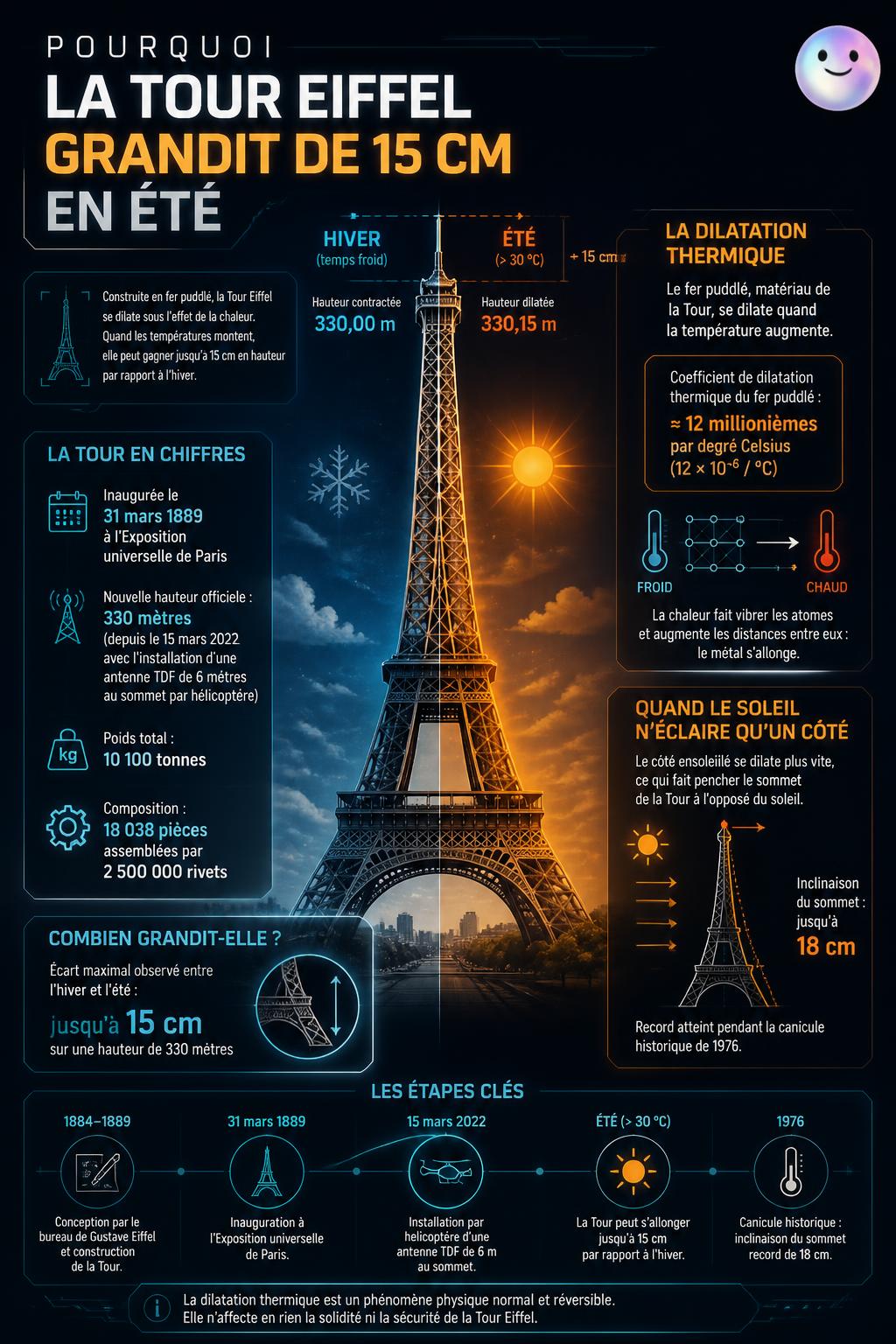 Pourquoi la Tour Eiffel grandit de 15 cm en été
