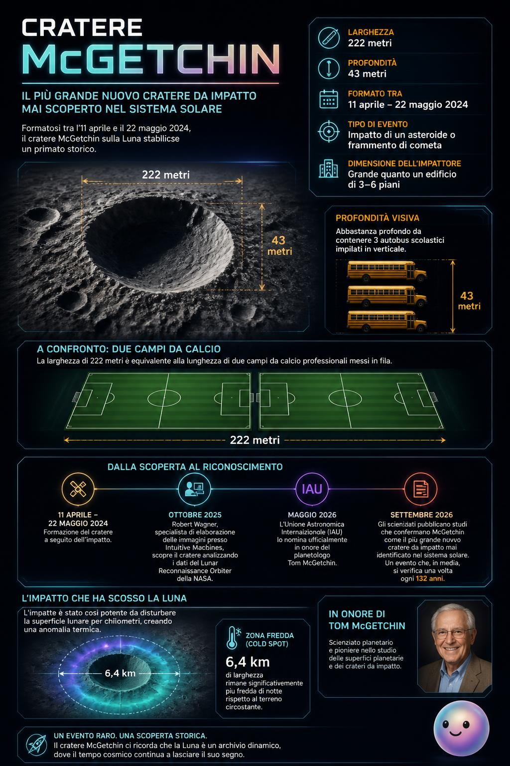 Il nuovo cratere lunare McGetchin si estende per ben 222 metri di larghezza.