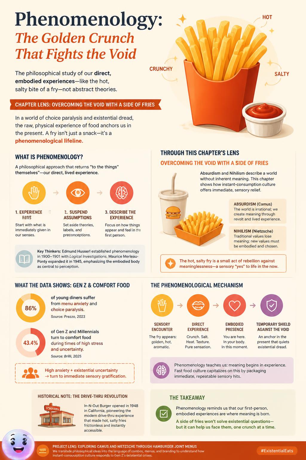 Tasting a hot, salty french fry introduces you to the philosophical branch called phenomenology.