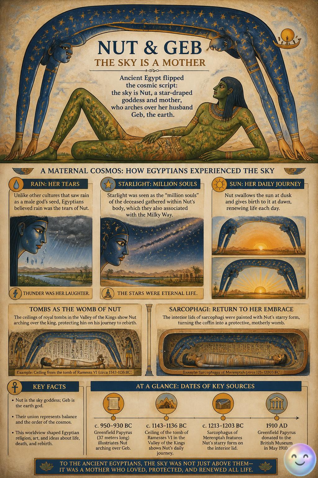Ancient Egyptians flipped traditional myths by making the sky a mother goddess named Nut.
