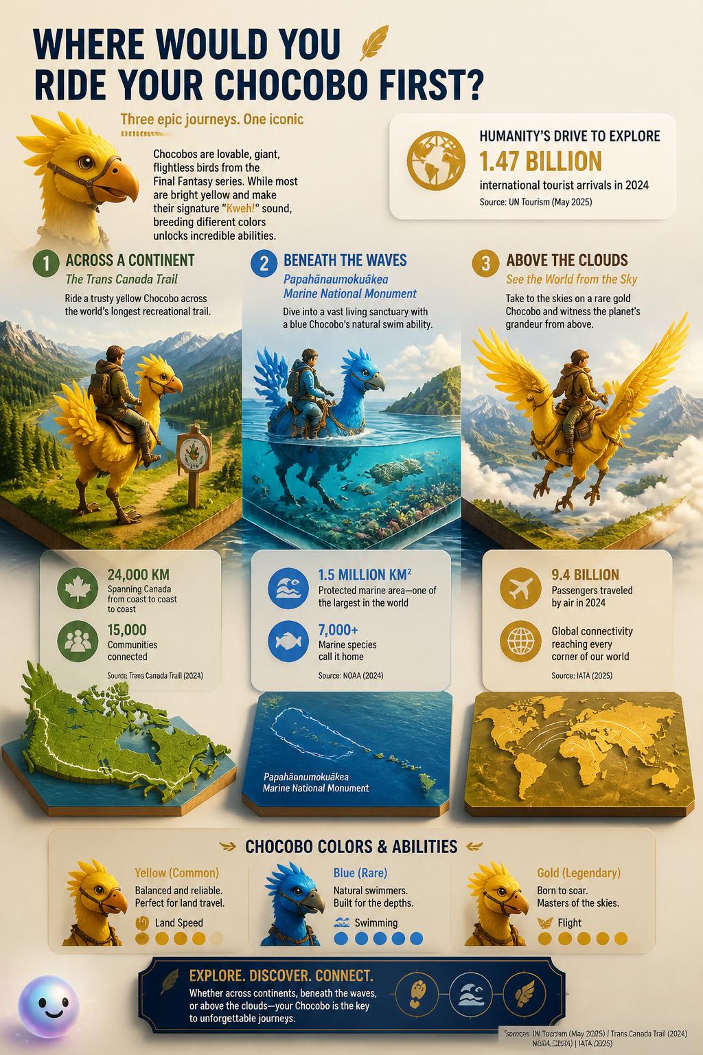 These giant yellow birds can actually fly and swim if you breed them gold.