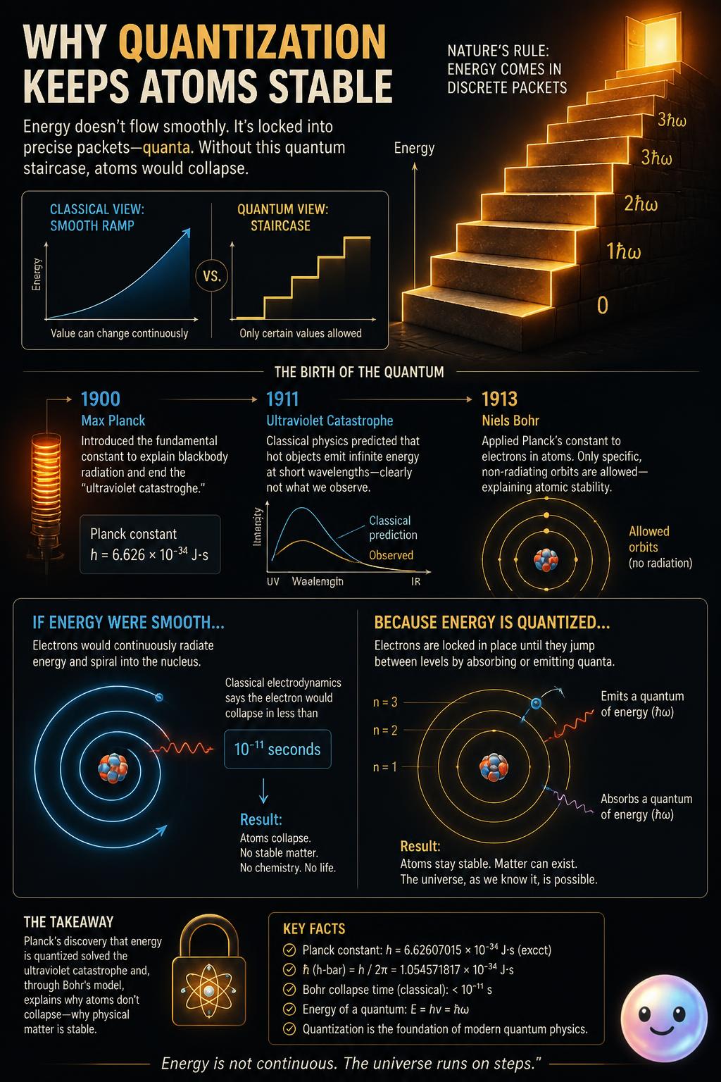 Max Planck discovered that a microscopic staircase of energy keeps our atoms stable.
