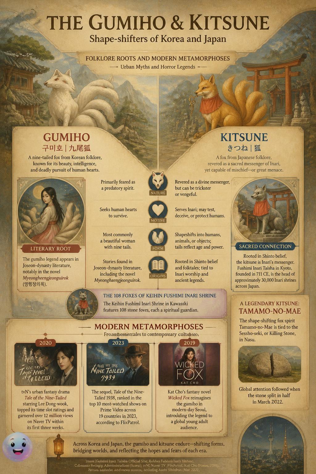 Identical nine-tailed bodies hide the completely opposite motives of these legendary shape-shifters.