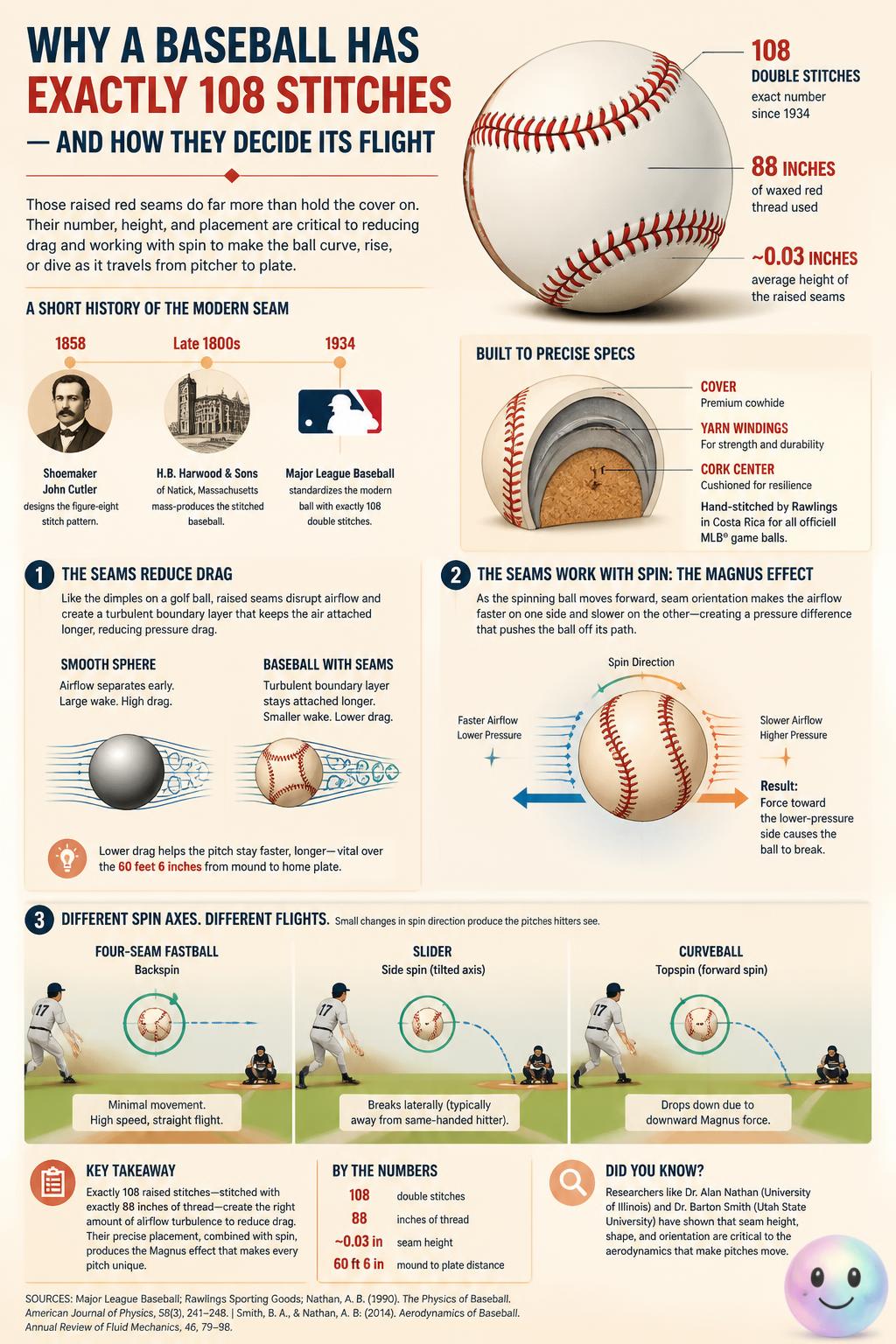 Why a baseball has exactly 108 stitches and how they decide its flight