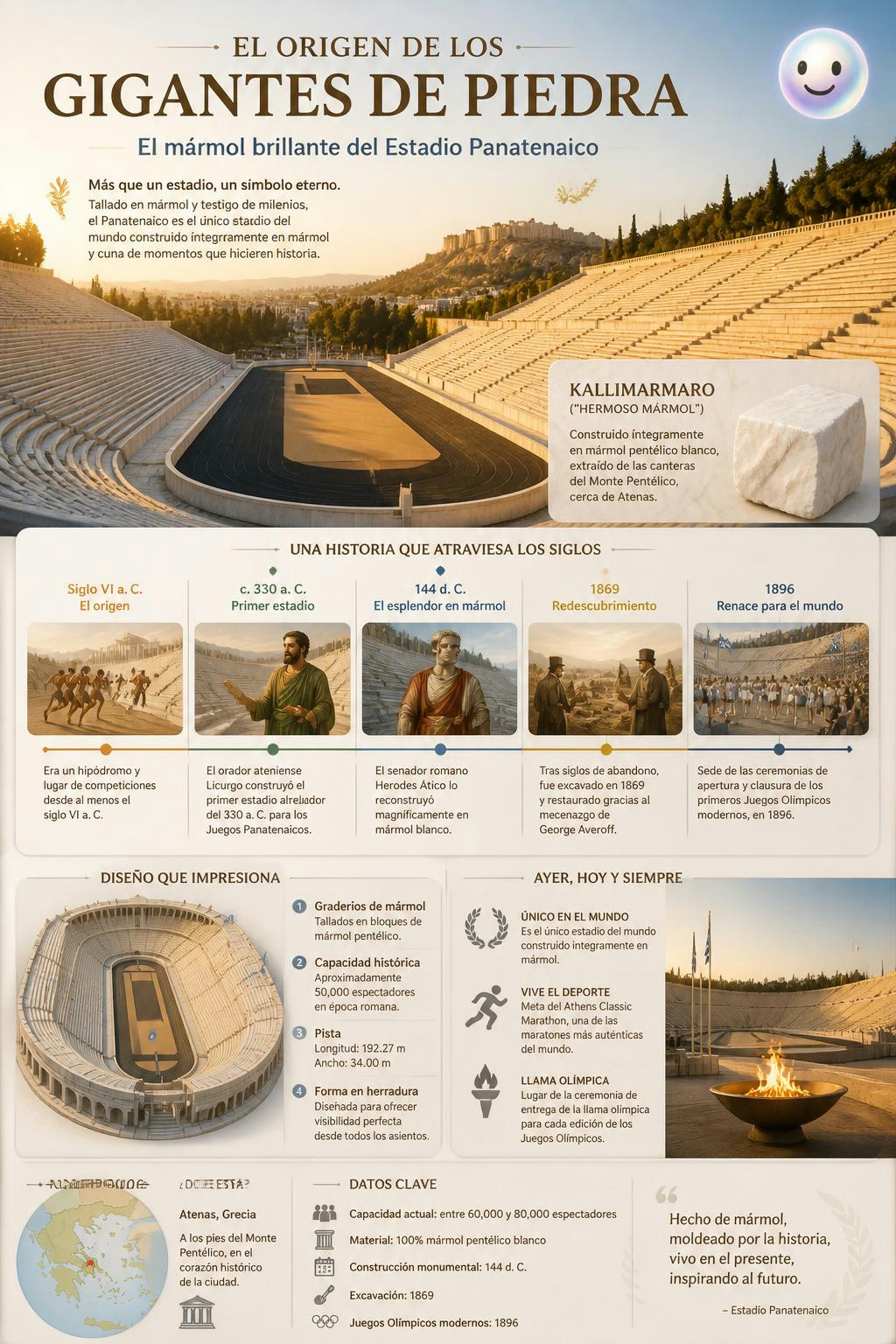 Atenas tiene el único estadio del mundo construido solo con mármol blanco.