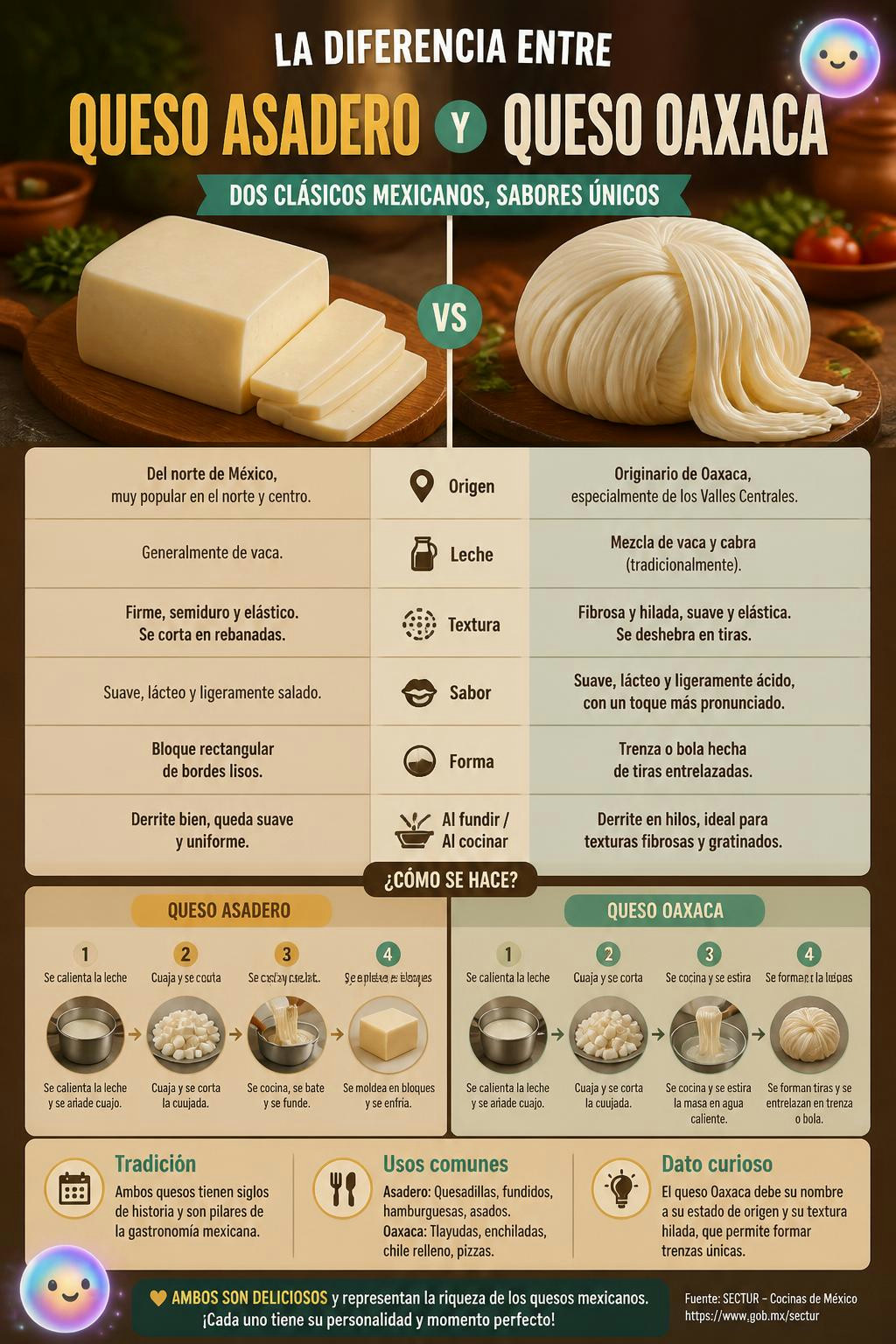 La diferencia entre el Queso Asadero y el Oaxaca