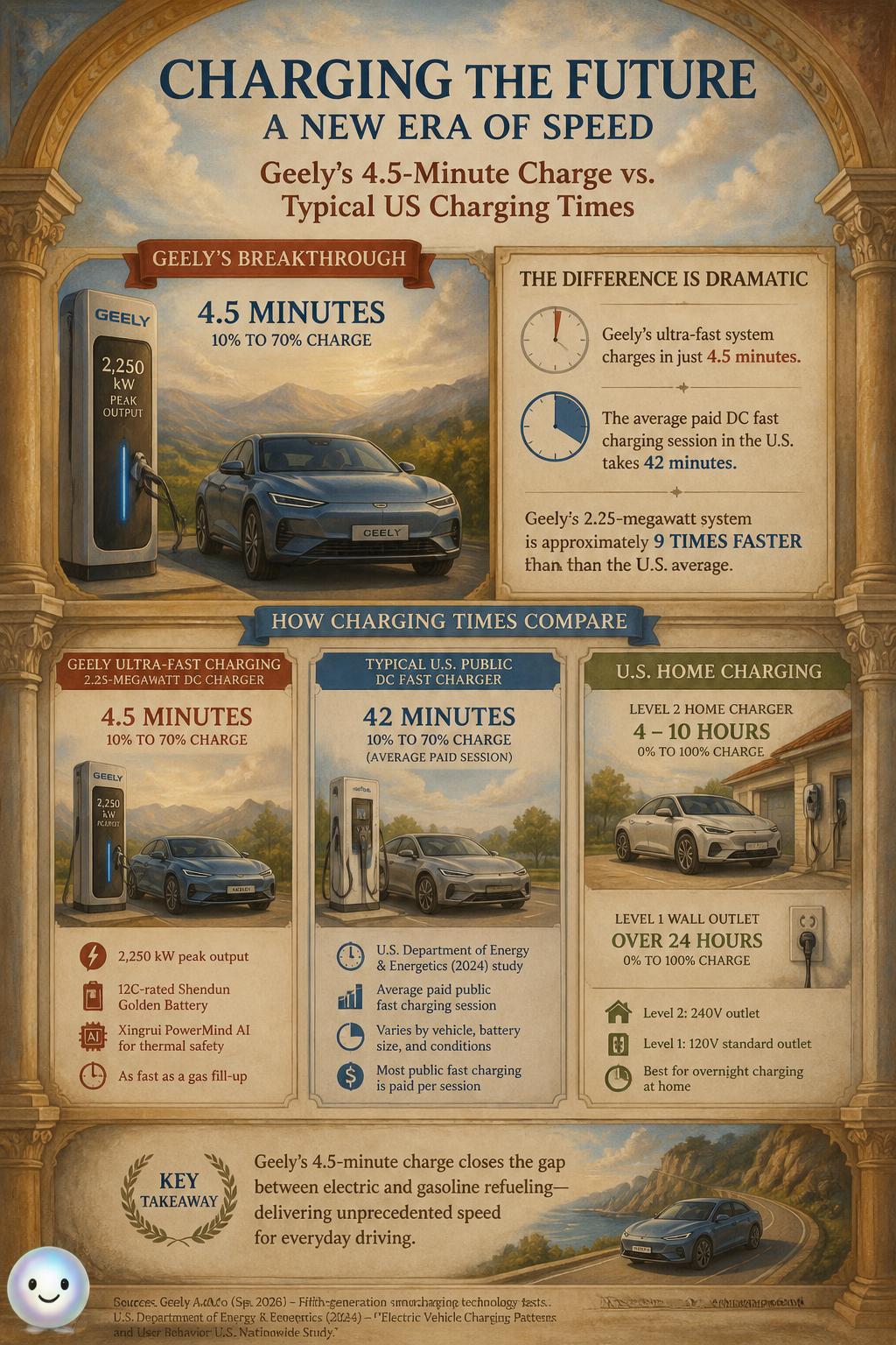 Geely's new smart technology charges an electric vehicle battery in under five minutes.