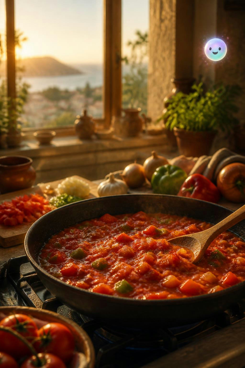 The spicy vegetable base of Turkish Menemen