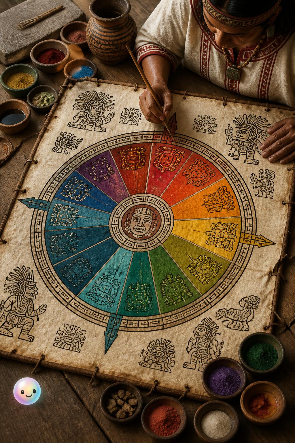 A tlacuilo reveals how all light connects by closing the rainbow into a circle.