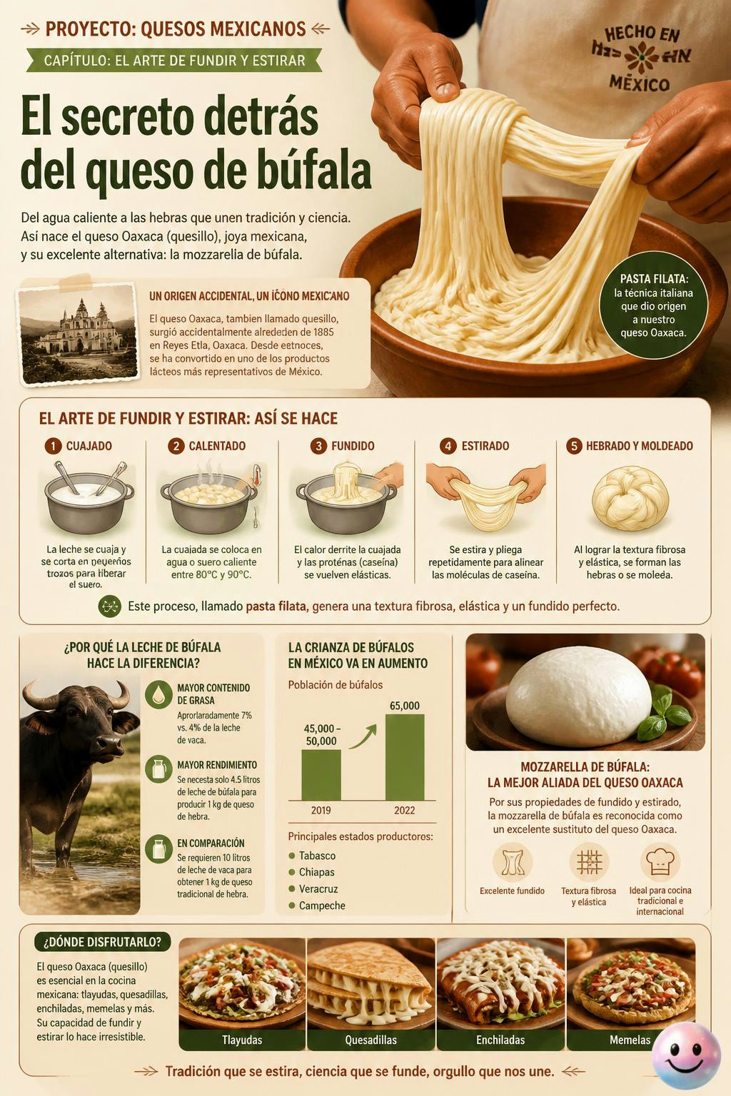 Un grado de diferencia define si el queso de búfala se estira o se rompe.