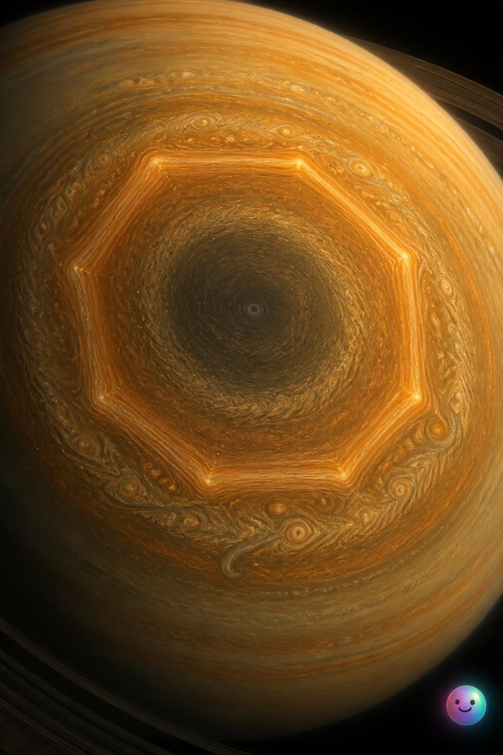 A powerful jet stream shapes a giant ten-sided cloud wave around Saturn's south pole