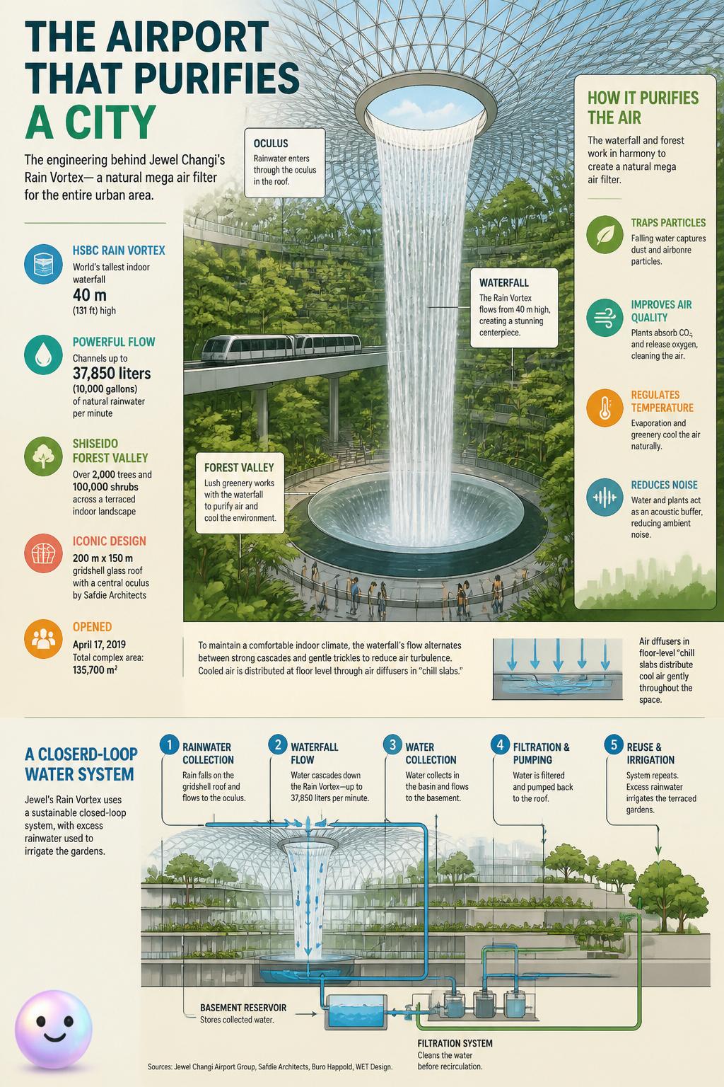 That famous airport waterfall is actually a giant air filter for the city.