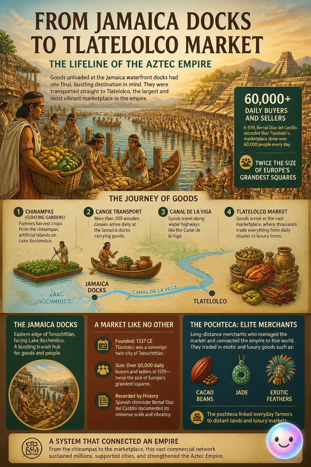 Jamaica's docks fed directly into Tlatelolco, the massive Aztec mega-market.