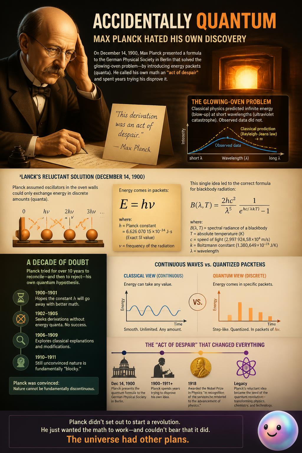 Max Planck desperately tried to disprove his own mathematical discovery of blocky energy packets