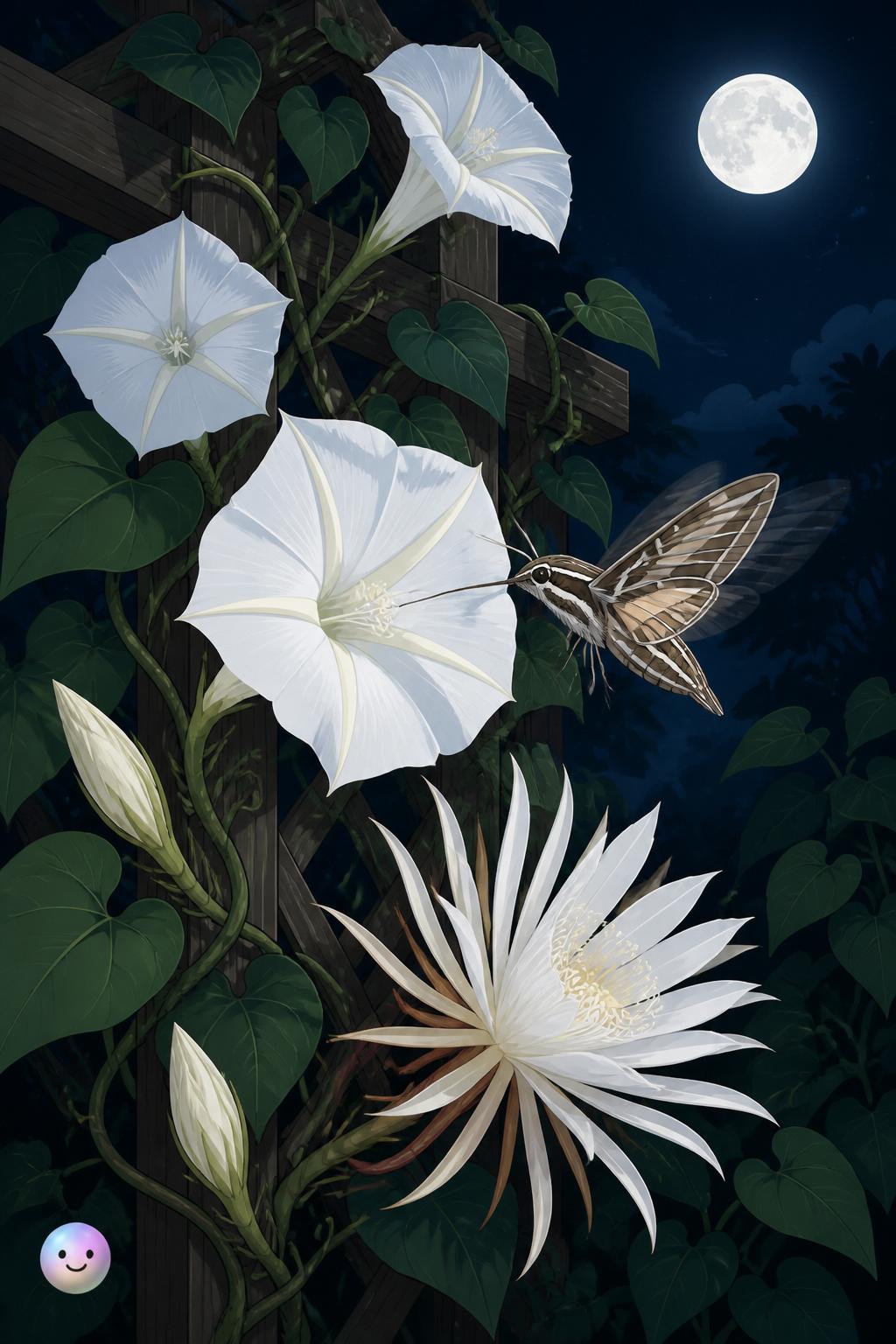 Night flowers actually use pale petals like tiny mirrors to catch moonlight.