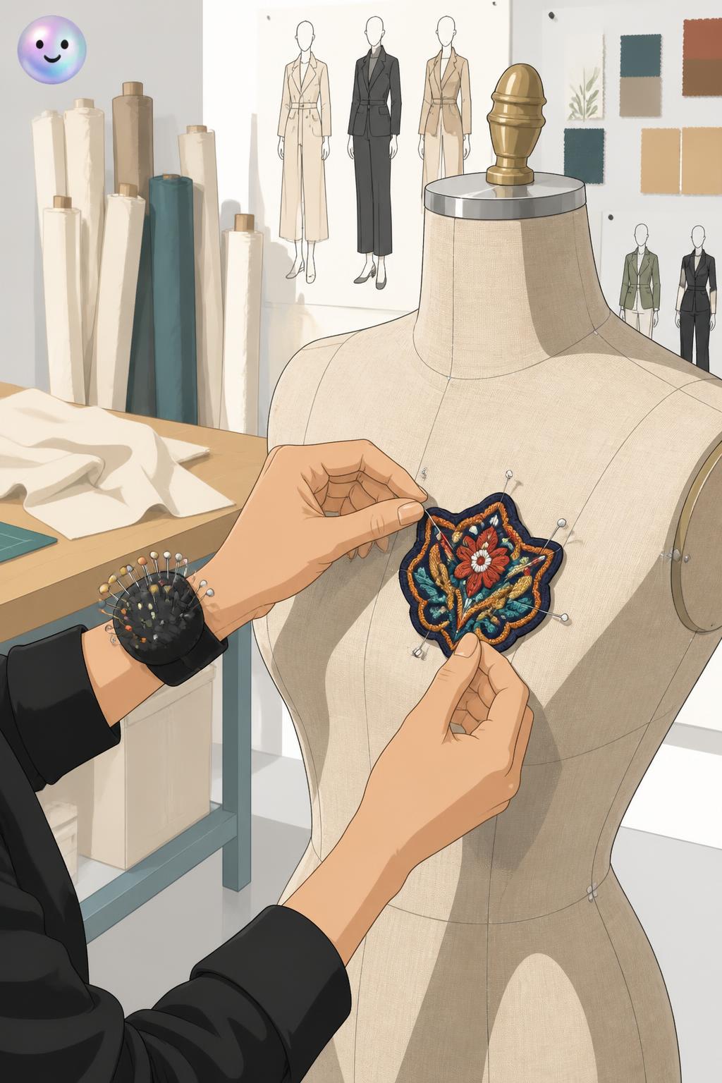 Designers actually pin patches on mannequins first to see how curves warp them.