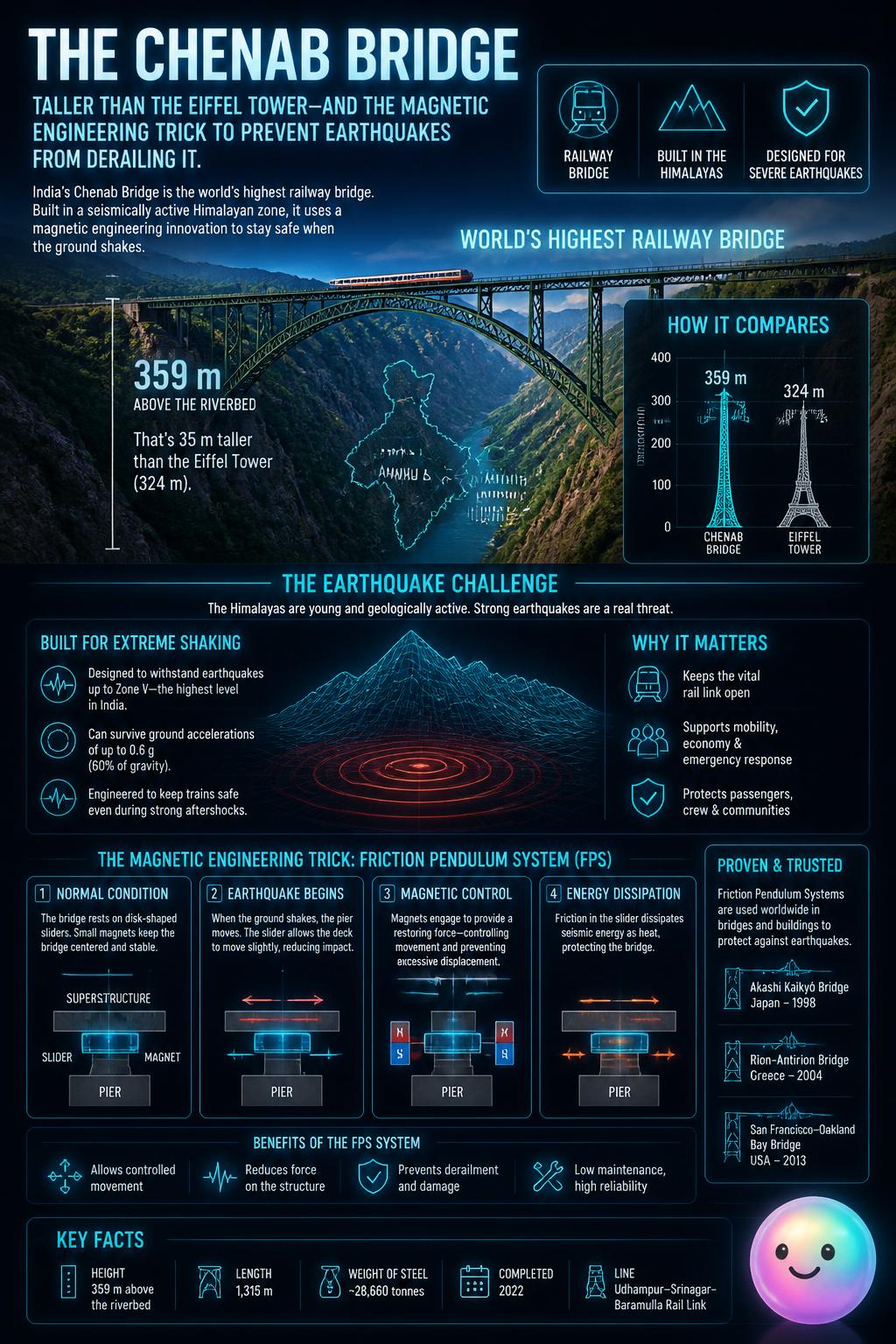 Magnets actually keep a bridge taller than the Eiffel Tower safe from quakes.