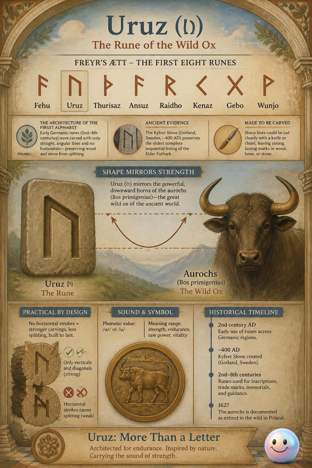 The first runic alphabet uses only straight lines for easy carving into wood and stone.