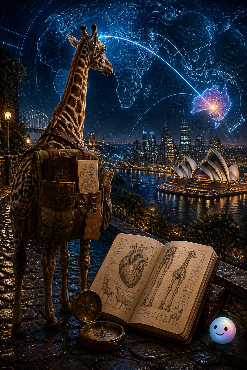 The word hodophile means road-lover, describing a giraffe journeying from the African savanna.