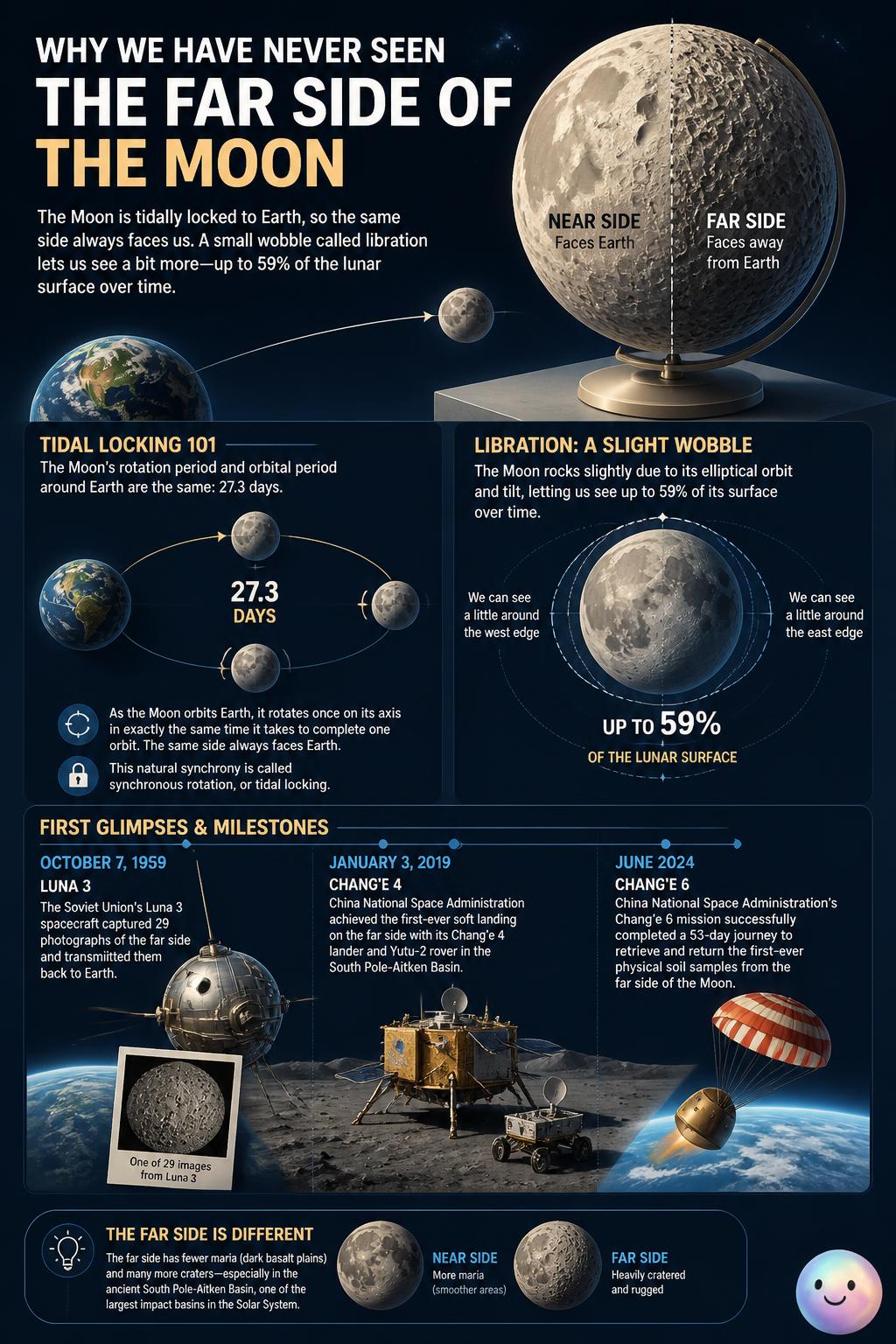 Why we have never seen the far side of the Moon from Earth