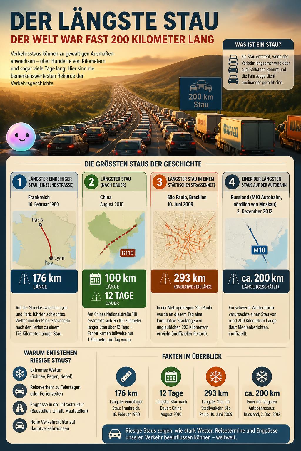 Der längste Stau der Welt war fast 200 Kilometer lang