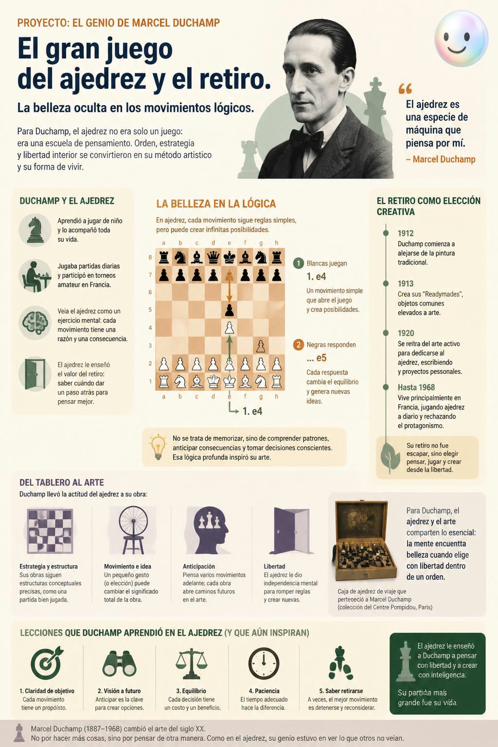 Duchamp vio en el ajedrez una belleza plástica que supera a cualquier cuadro.
