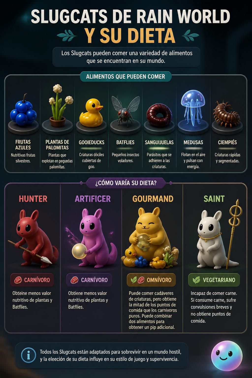 La dieta de cada slugcat es tan única que la carne es veneno para algunos.