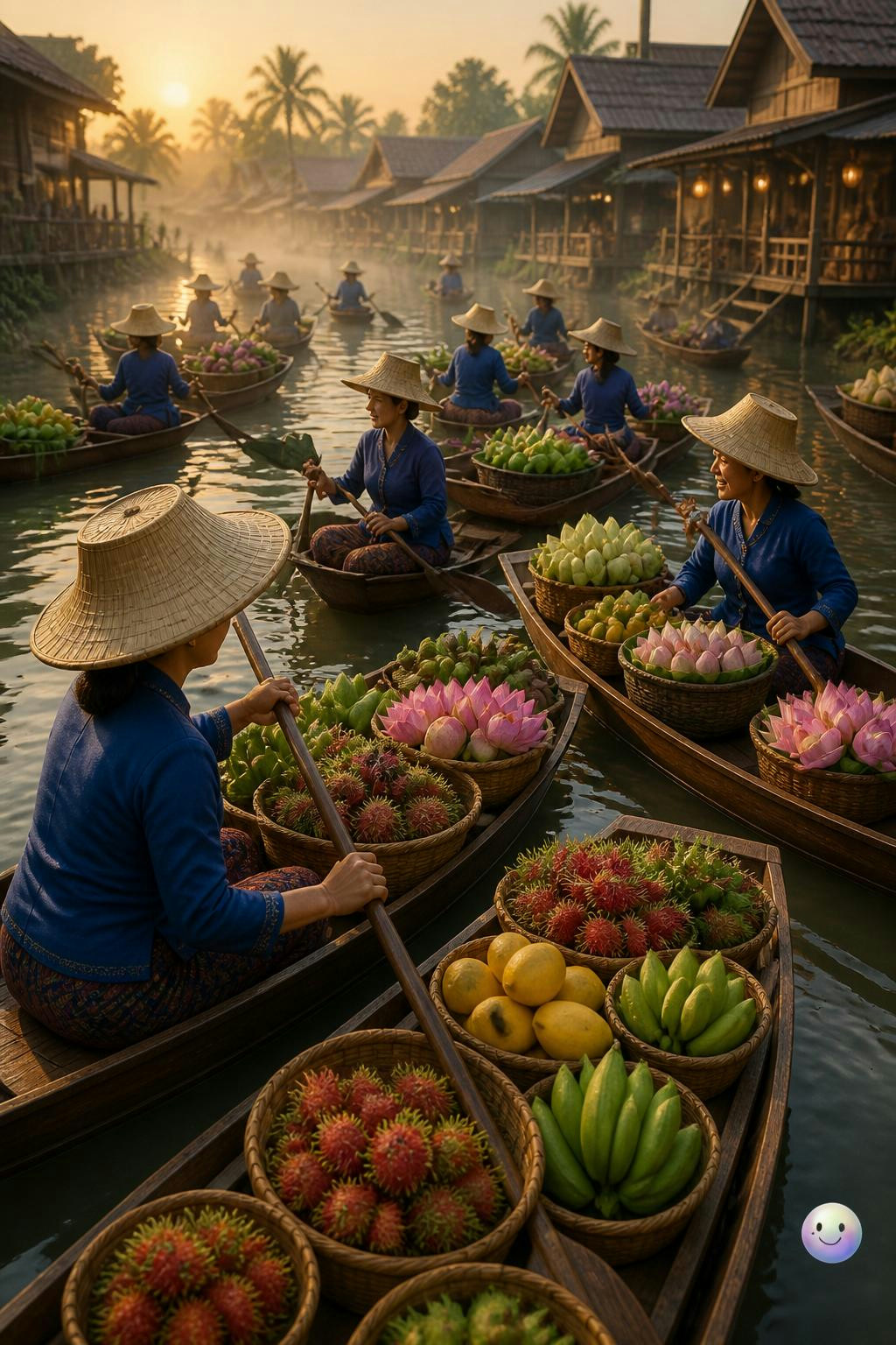 Este mercado flotante ya despierta a las 5 a.m., antes de que salga el sol.