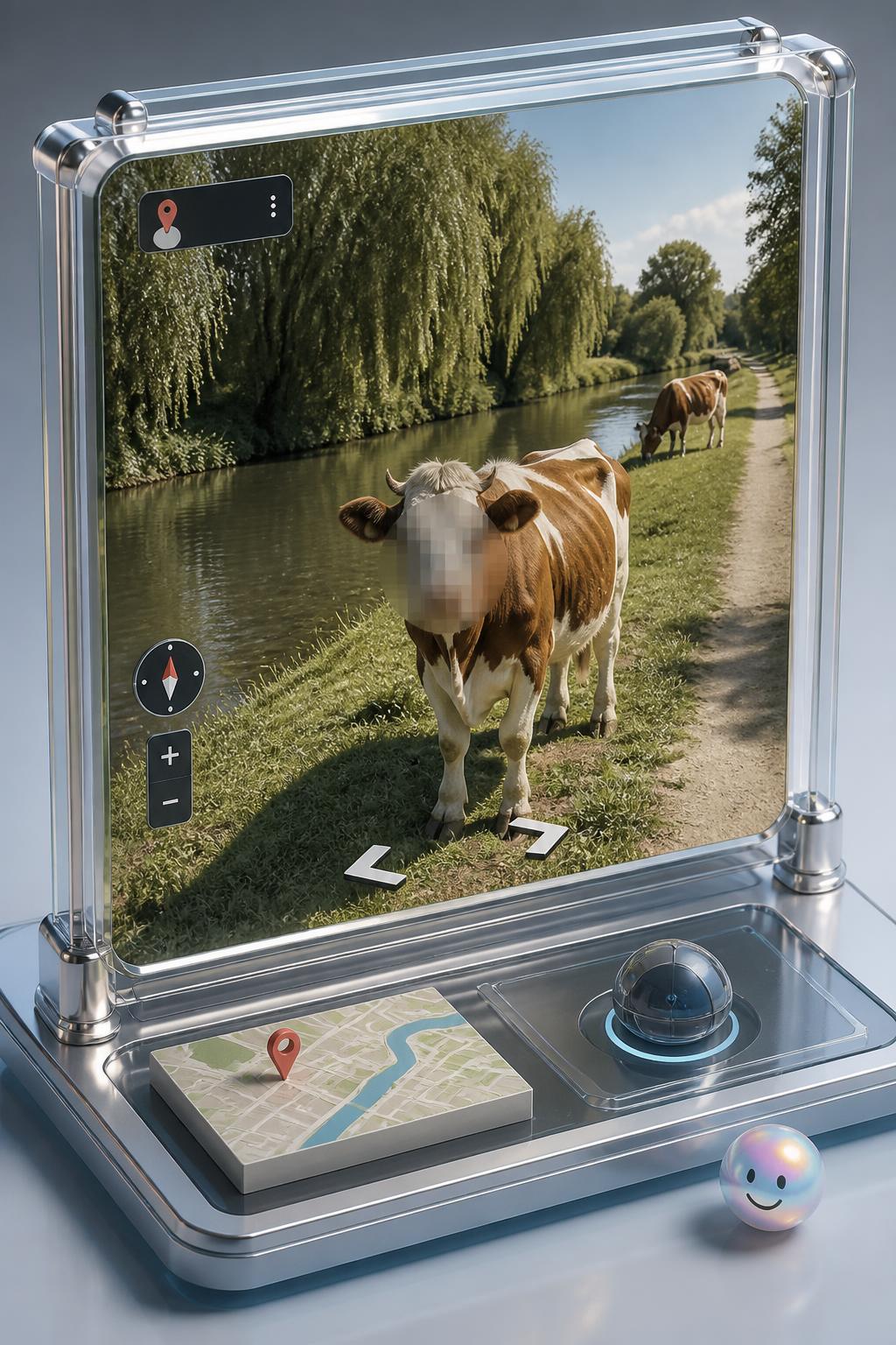 Virtual filmmakers analyze algorithmic ethics through Google's automated privacy block on a 2016 Cambridge cow.