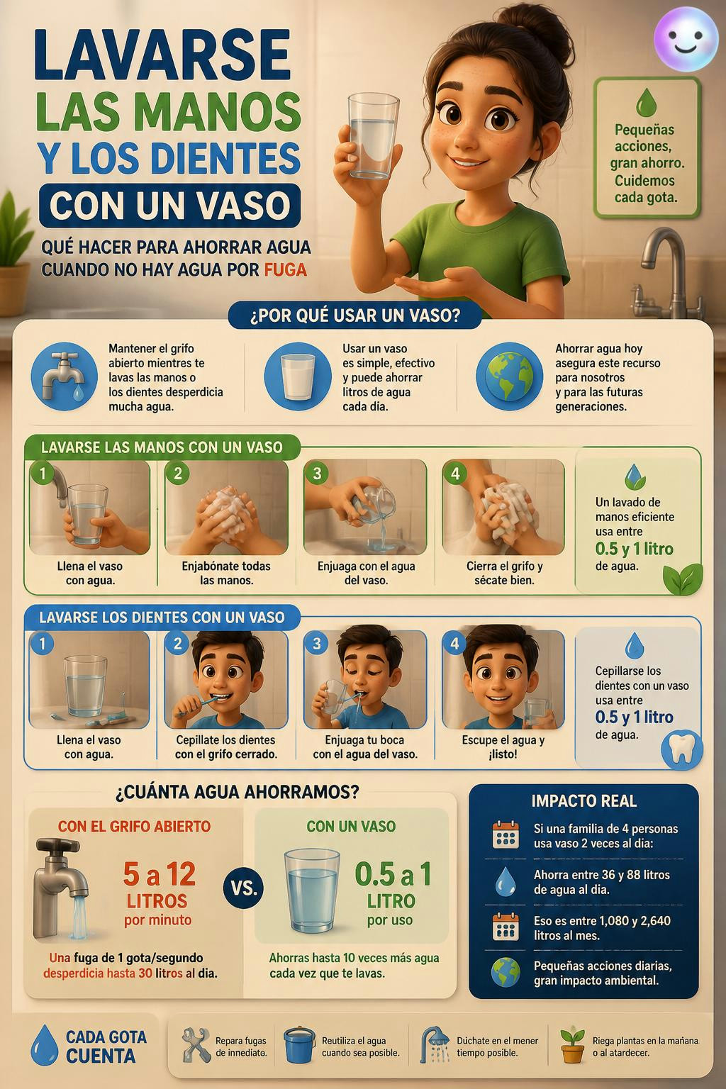 Lavarse las manos y los dientes con un vaso