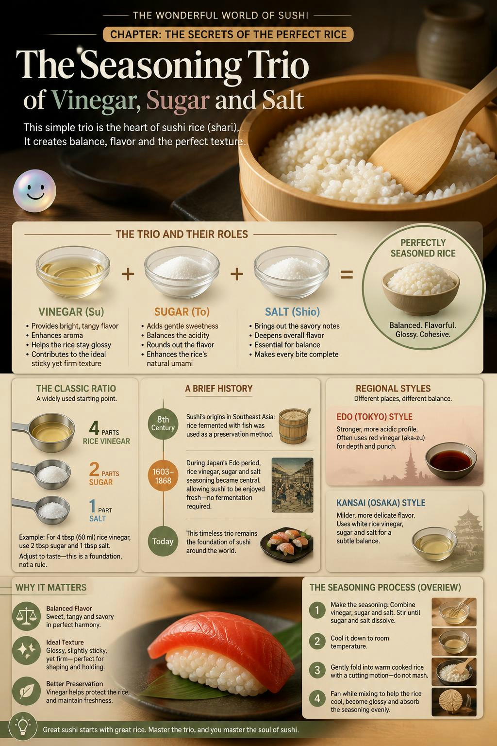 Who knew vinegar, sugar, and salt did all the heavy lifting in sushi rice?