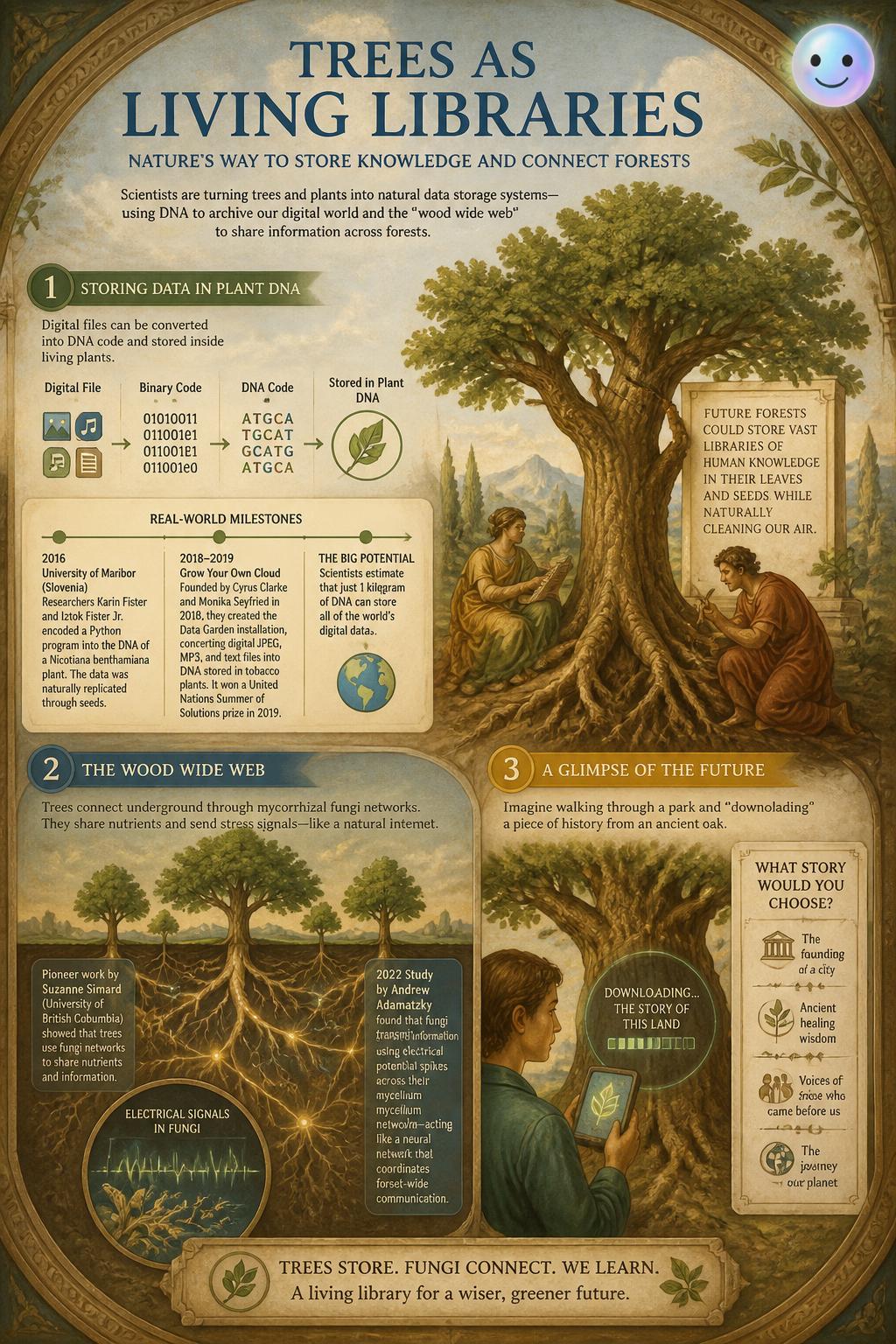 Scientists turn living trees into digital libraries by encoding binary data into plant DNA.