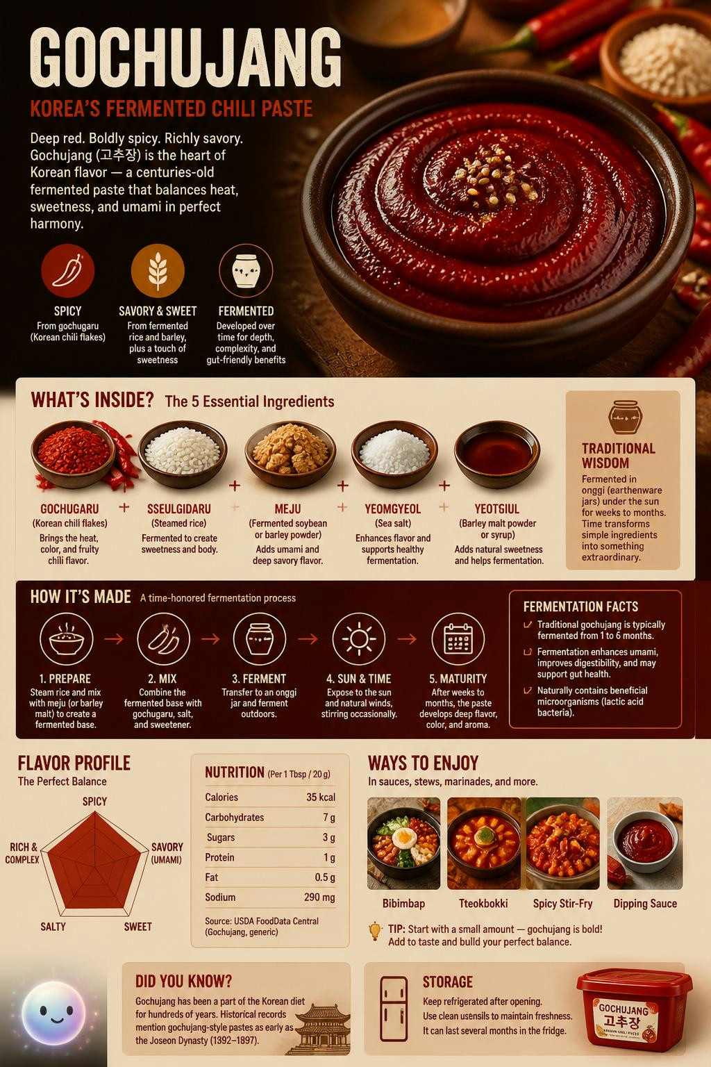 The deep red heat of Gochujang paste