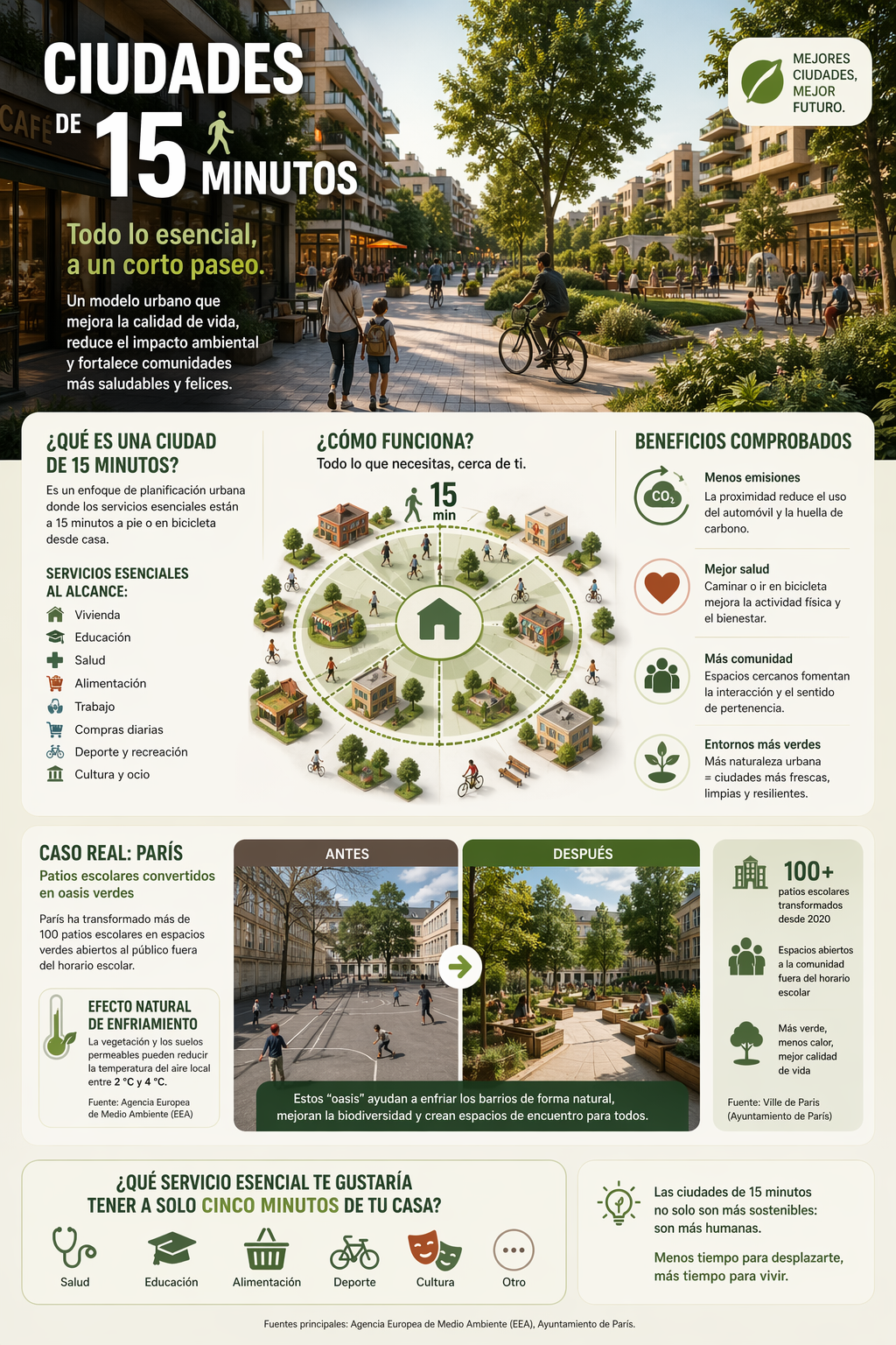 En París, 100 patios escolares ya son oasis verdes para enfriar los barrios.