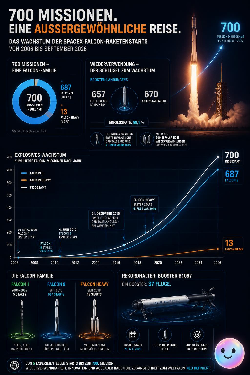 SpaceX erreichte im September 2026 den historischen Meilenstein von 700 Falcon-Missionen.