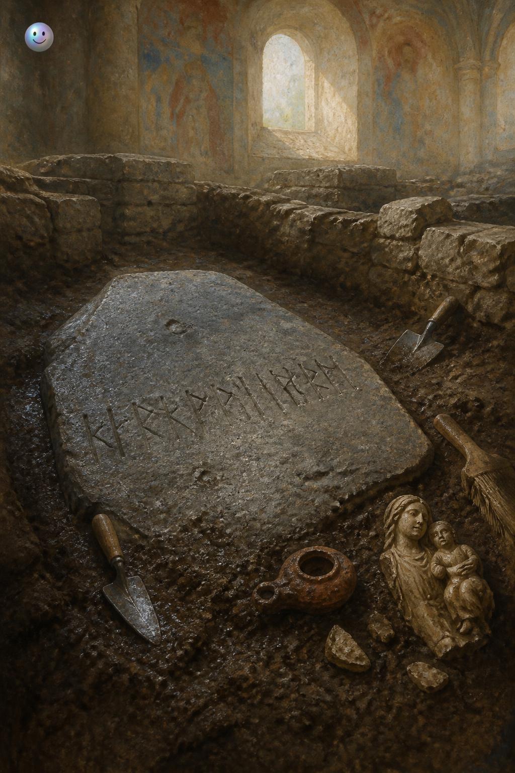 Geheimnisvoller Wikinger-Runenstein im Kirchenboden