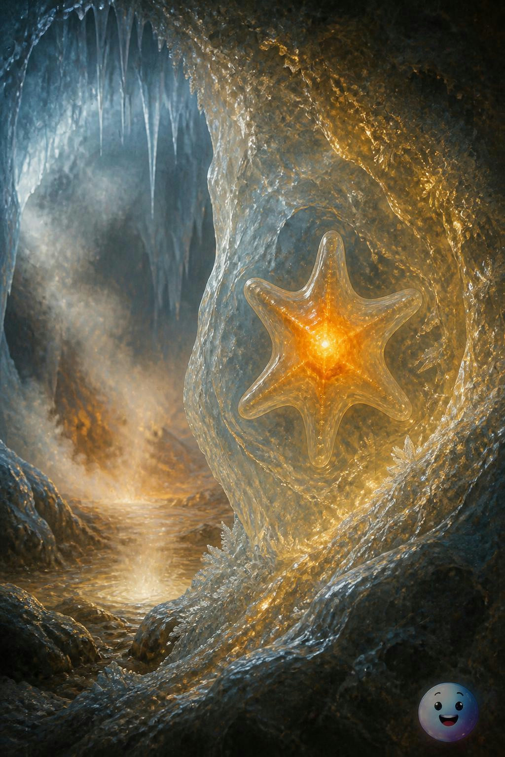Star-shaped Stella bacteria survive freezing temperatures inside tiny liquid pockets of polar ice caves.