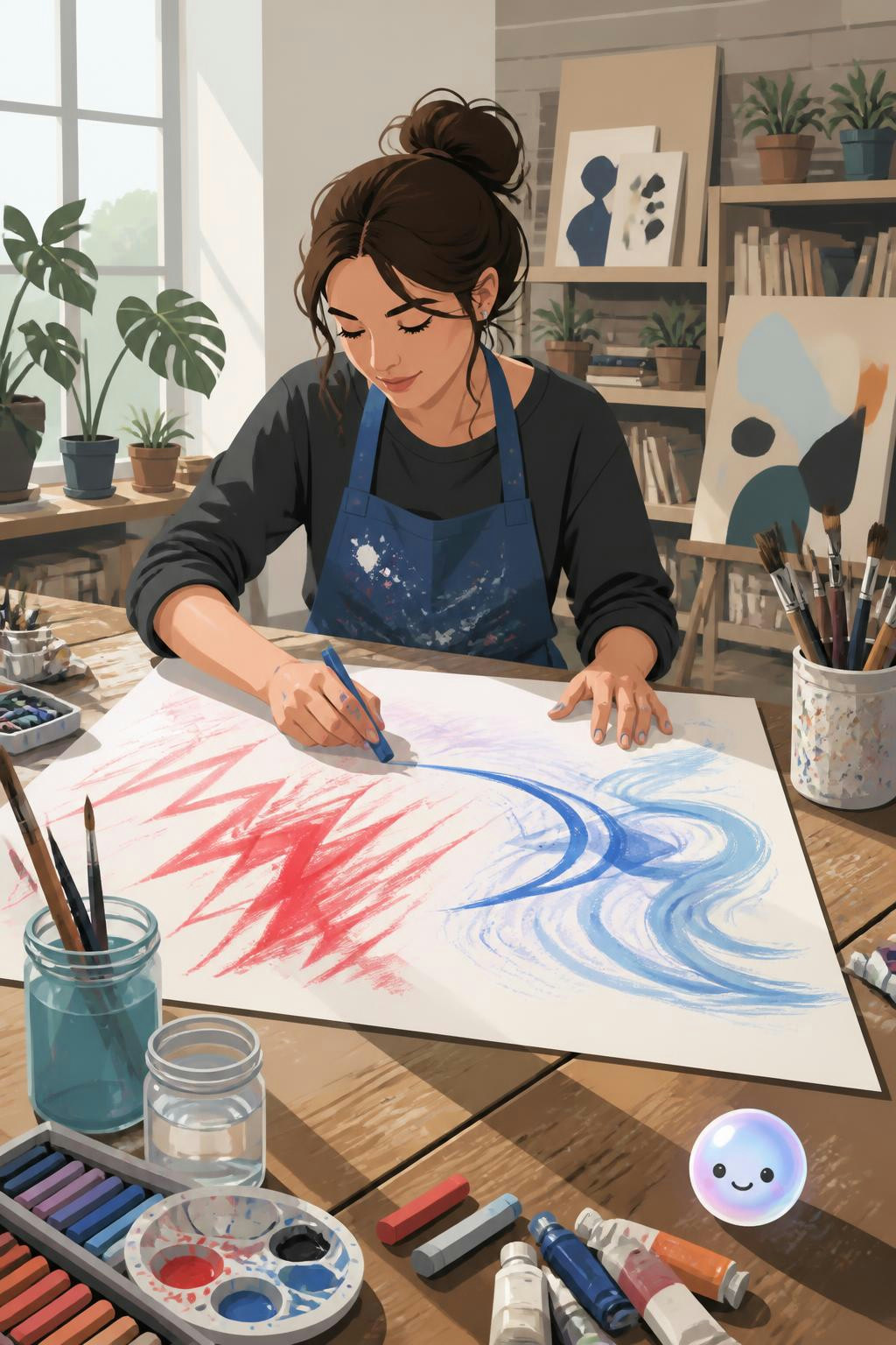 Usar trazos libres y colores específicos te permite expresar emociones sin buscar un dibujo perfecto.