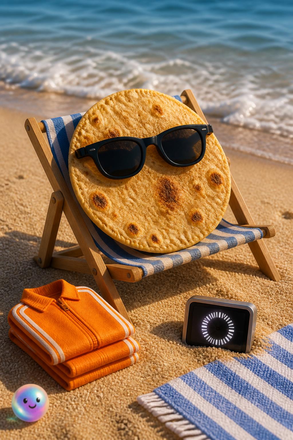 Corn tortillas survive the hot beach sun better than humans resting on summer vacation.
