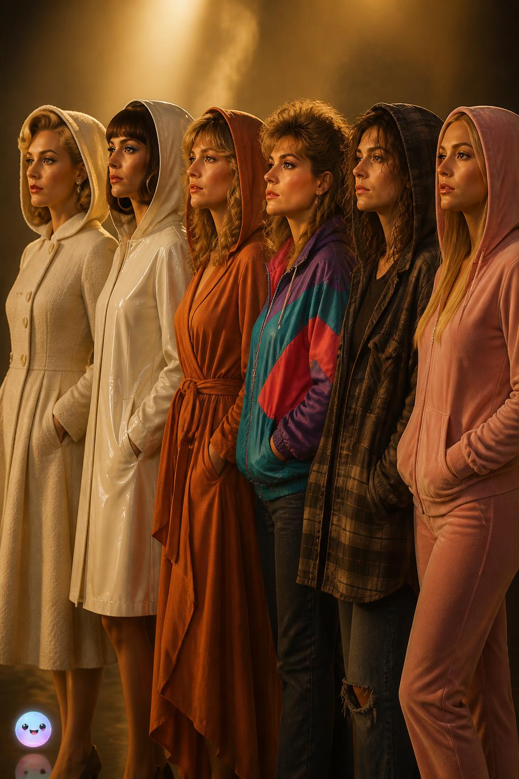A simple hood completely transforms fifty years of iconic hairstyles.