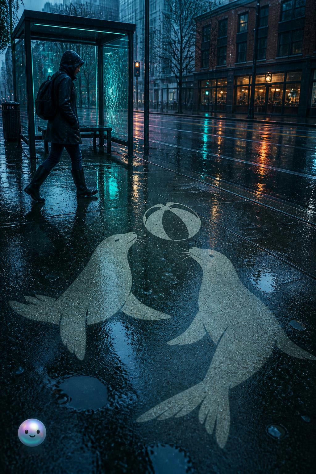 Peregrine Church creó en Seattle un arte invisible que solo la lluvia puede revelar.