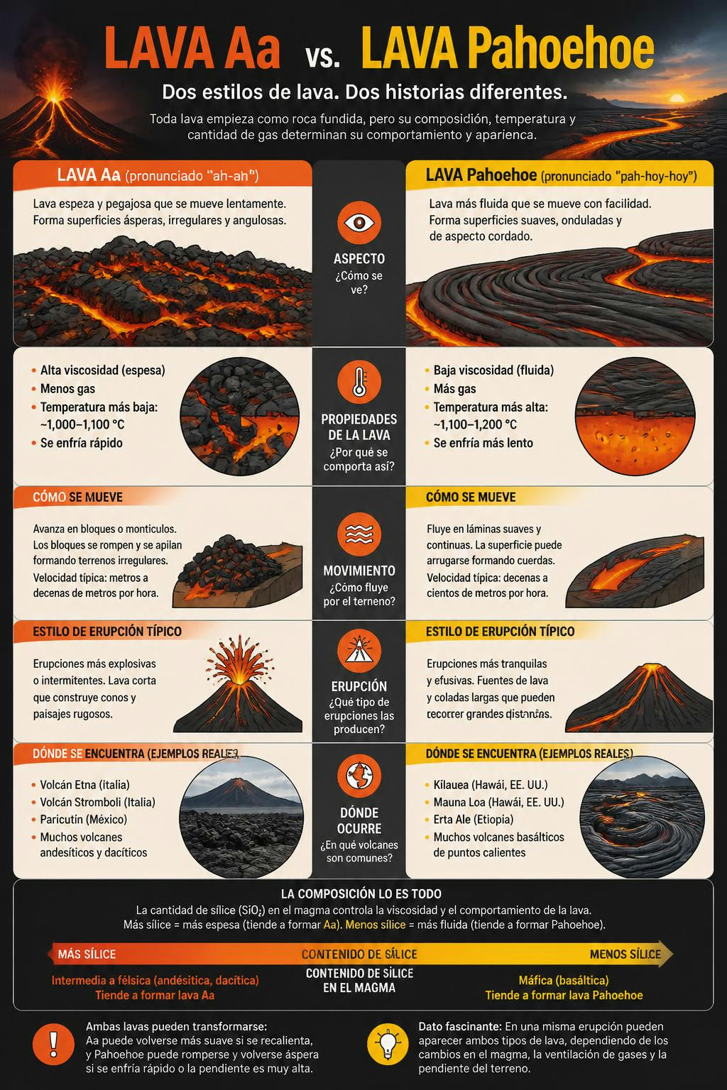 It's wild how the same lava becomes either sharp jagged rocks or smooth ropes.