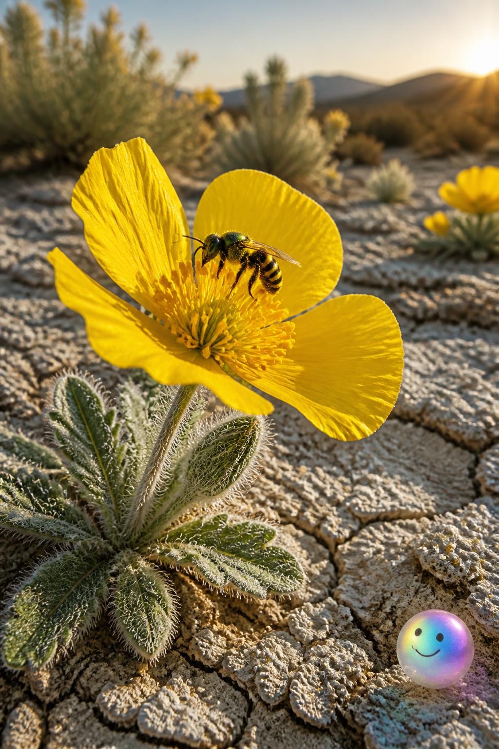 La diminuta abeja amapola de Mojave mide solo cinco milímetros y poliniza flores del desierto.