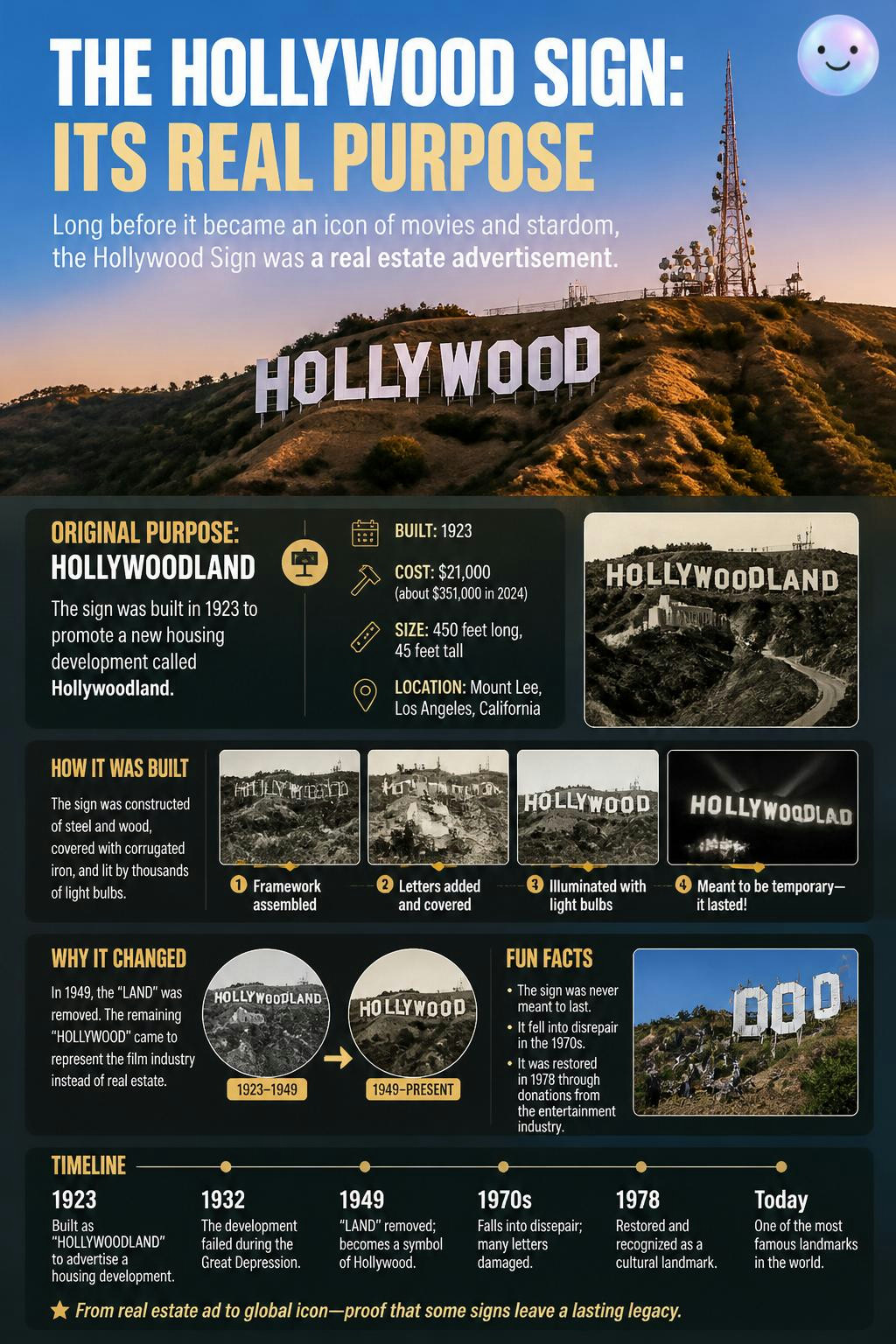 That famous sign was actually built to sell houses, not promote movies.