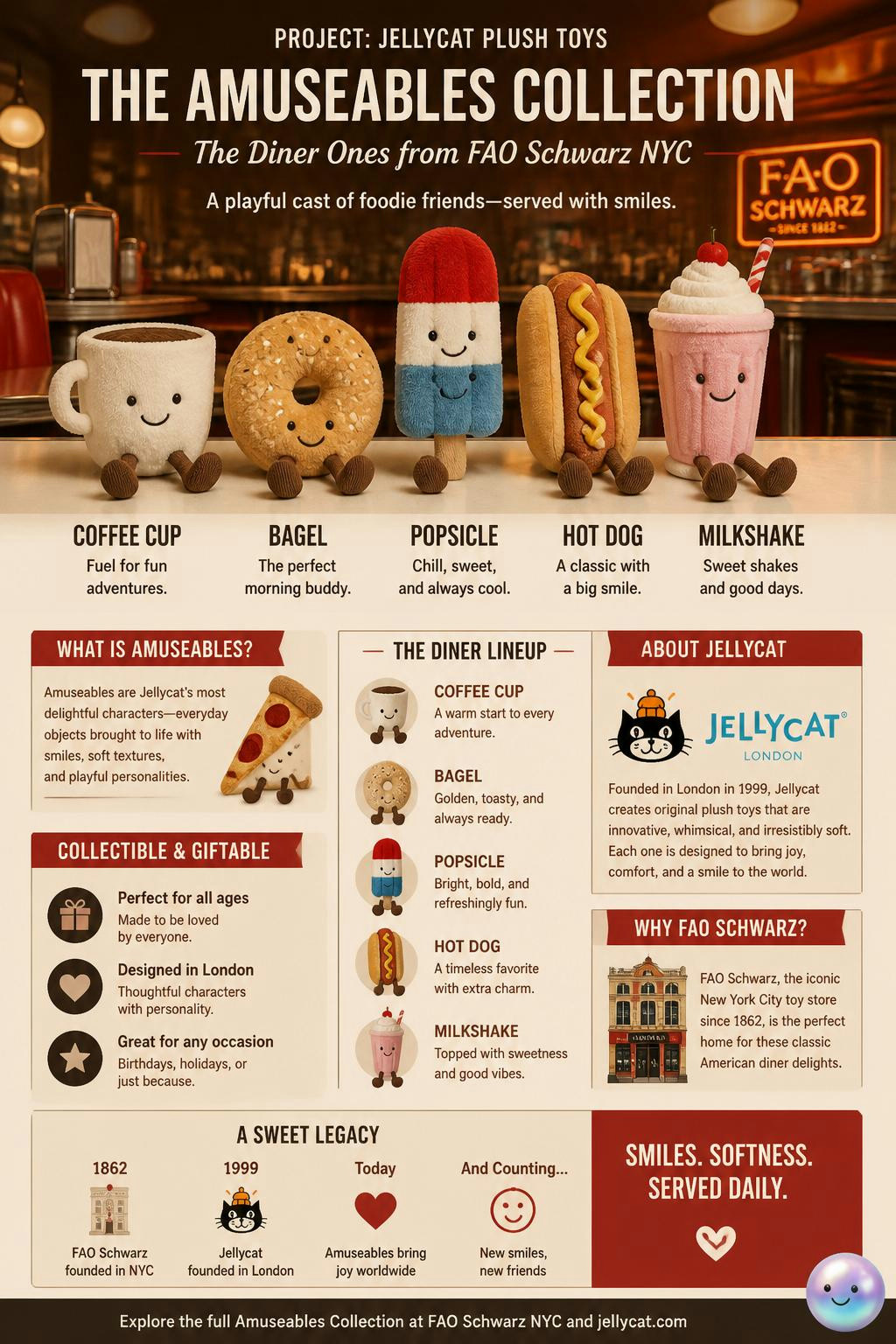 These FAO Schwarz toys give iconic NYC diner food a fuzzy personality.