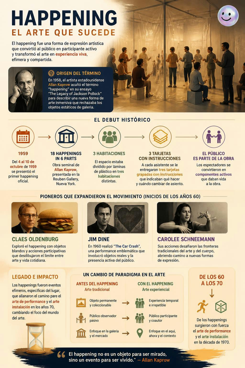 En el happening la obra de arte no existe si tú no estás ahí para completarla.