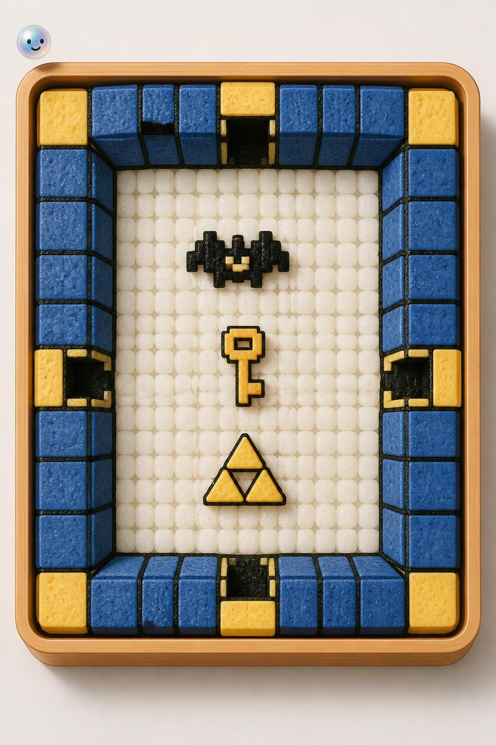 Cut seaweed and rice grains perfectly recreate the rigid grid architecture of classic Zelda dungeons.