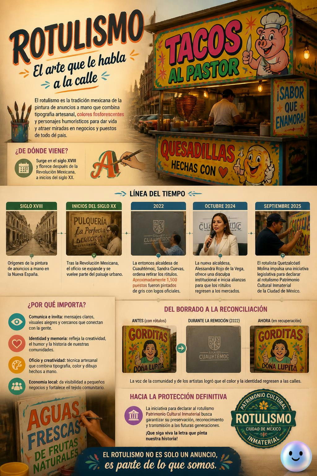 El rotulismo es un arte popular mexicano que atrae miradas con colores y humor