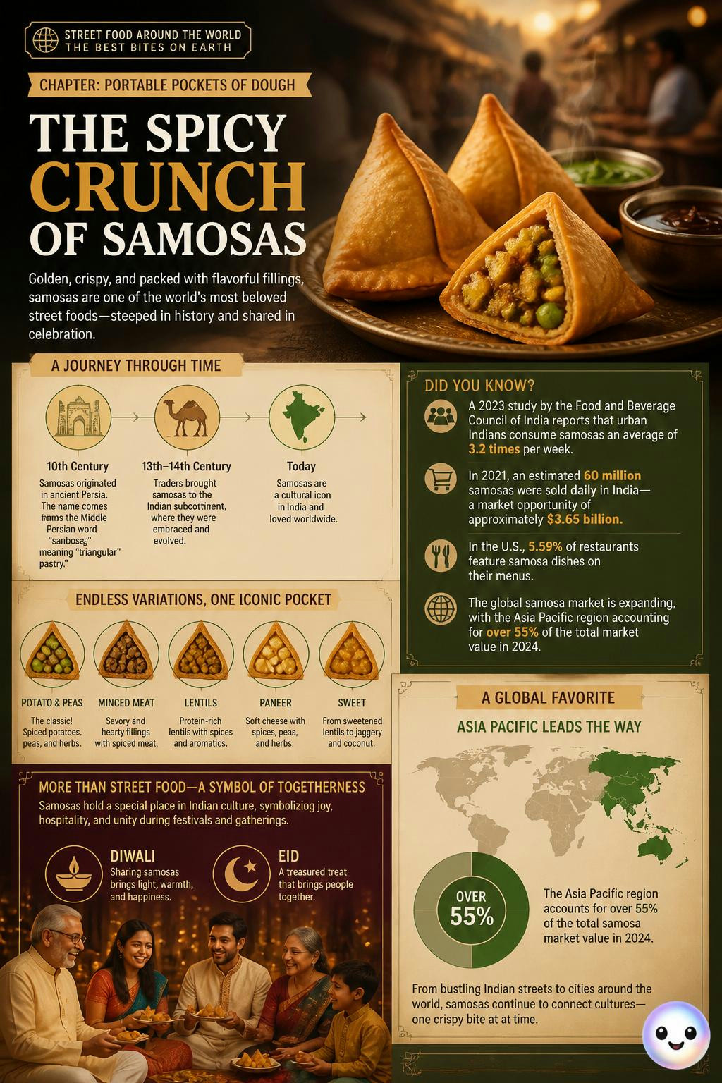 The spicy crunch of samosas
